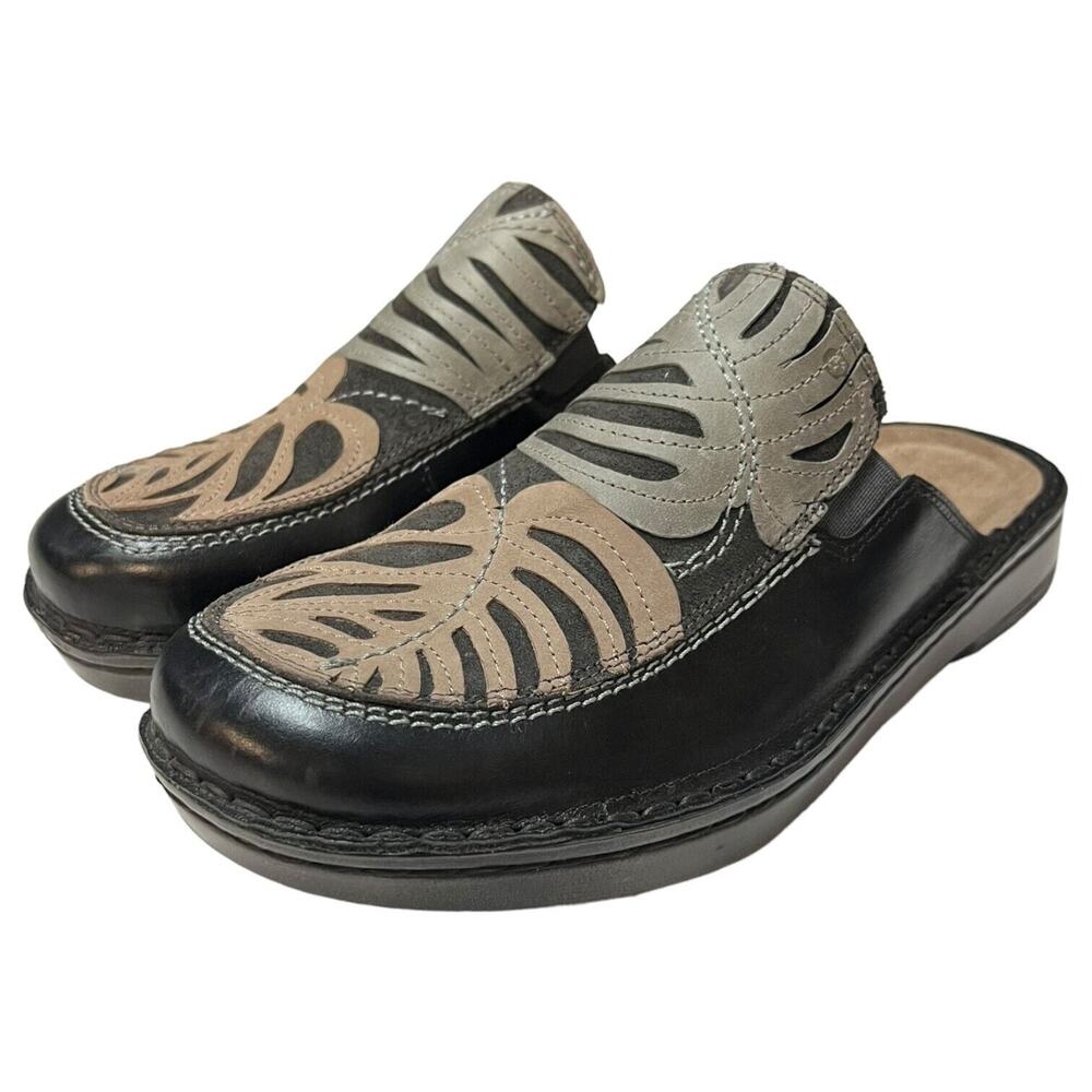 Naot Shoes Womens 38 Zafra Leather Slip On Comfort Clogs Palm Leaf Black - Picture 10 of 13